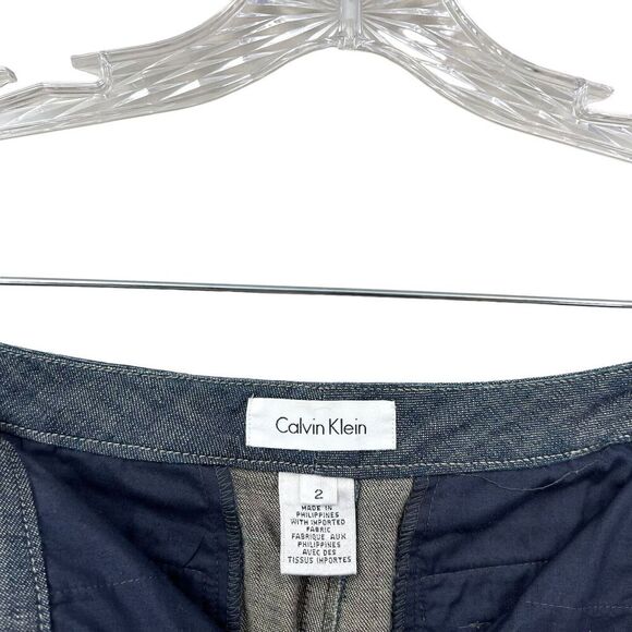 Calvin Klein Womens Denim Pencil Skirt Flat Front Slash Pockets Zip Up Blue Sz 2 - Picture 4 of 6